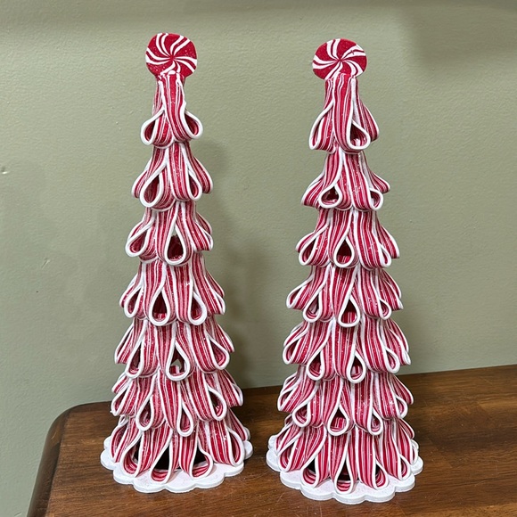 HOLIDAY TIME PEPPERMINT RIBBON TREES SET OF 2 - Picture 5 of 16